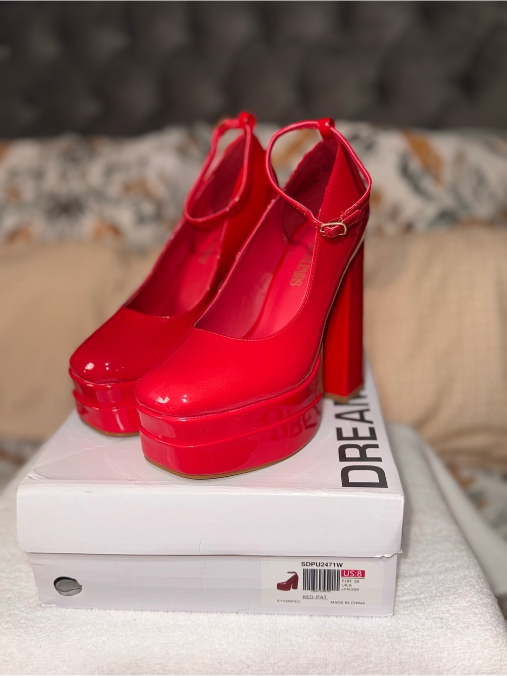Dream Pairs Red Patent Platform Mary Jane Pumps